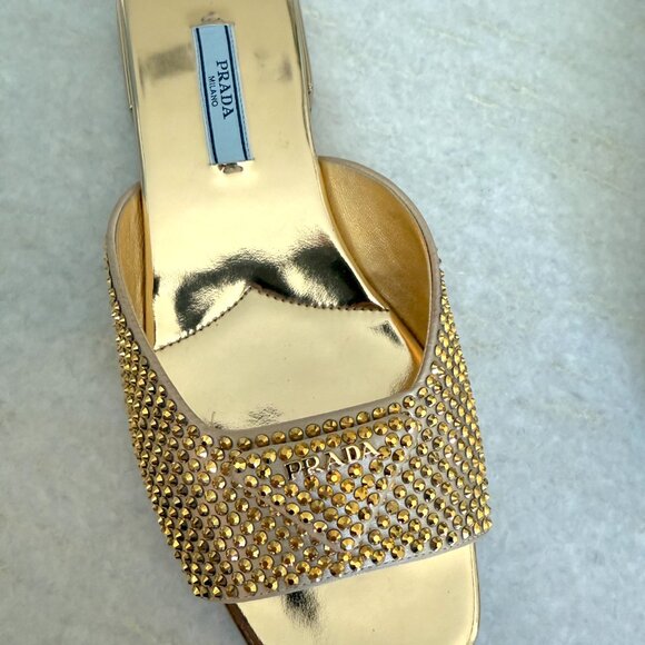 Prada Satin Crystal Embellished Gold Slide Mules Sandals 36, 1XX642 - Picture 14 of 16
